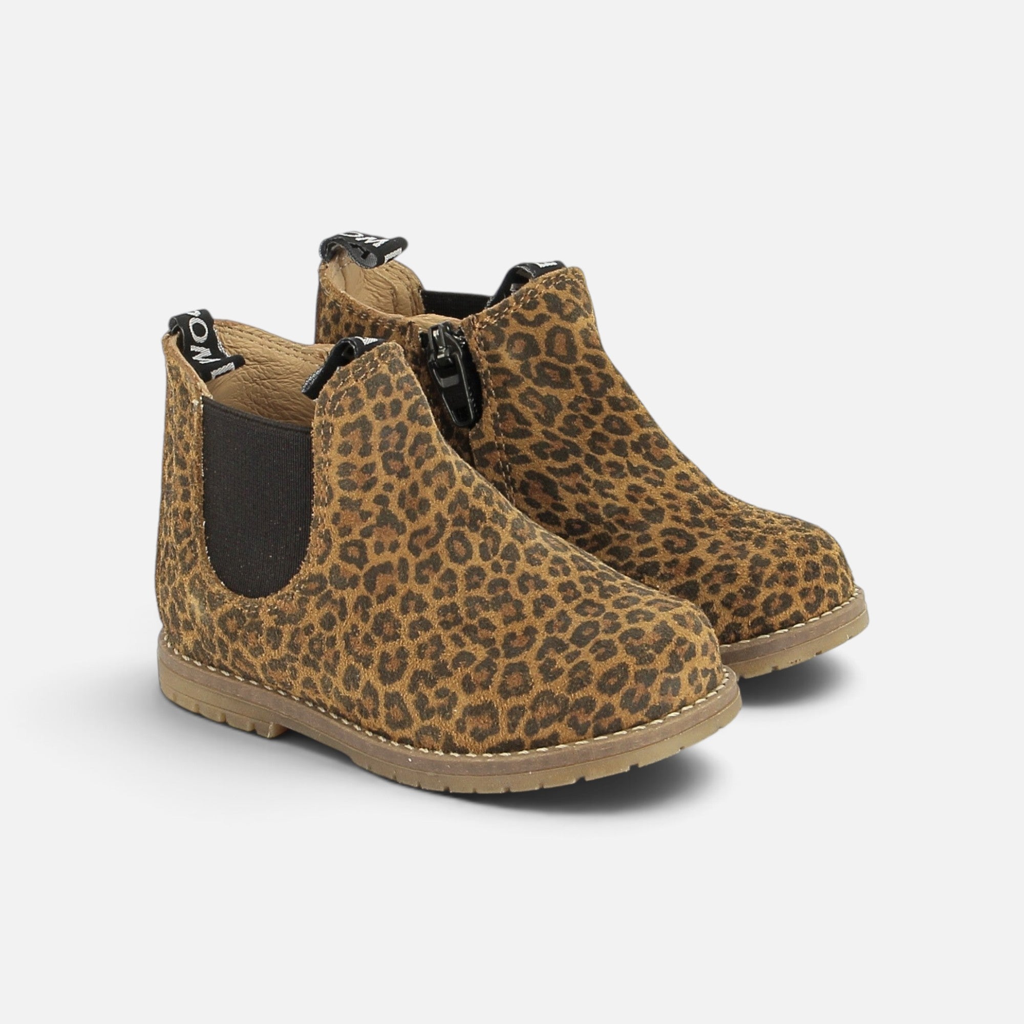 Bottines Chelsea Pom d'Api Bob Jod Zip pour enfant en cuir imprimé léopard avec fermeture éclair latérale