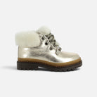 Bottines Pom d'Api Wall Mountain en cuir doré laminé avec col en fausse fourrure blanche et semelle crantée