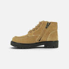 Bottines Pom d'Api Sid Lace Plato en cuir velours caramel avec semelle crantée noire et fermeture zippée latérale
