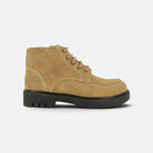 Bottines Pom d'Api Sid Lace Plato en velours caramel avec semelle crantée noire et fermeture à lacets