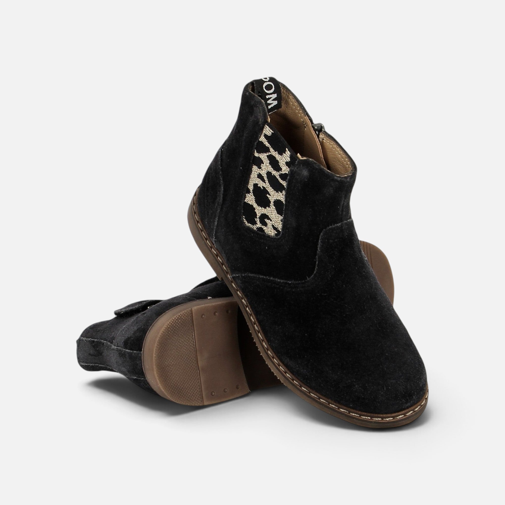 Bottines Pom d'Api City Jodzip en velours gris anthracite avec détail léopard et fermeture éclair latérale
