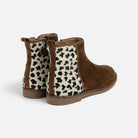 Bottines Pom d'Api Trip en cuir velours tabac et empiècement arrière en cuir imprimé léopard avec fermeture zippée