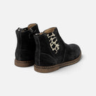 Bottines Pom d'Api City Jodzip en velours noir avec détail léopard sur le côté et fermeture éclair latérale