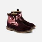 Bottines Pom d'Api Sister en velours grenat et sequins brillants avec fermeture éclair latérale