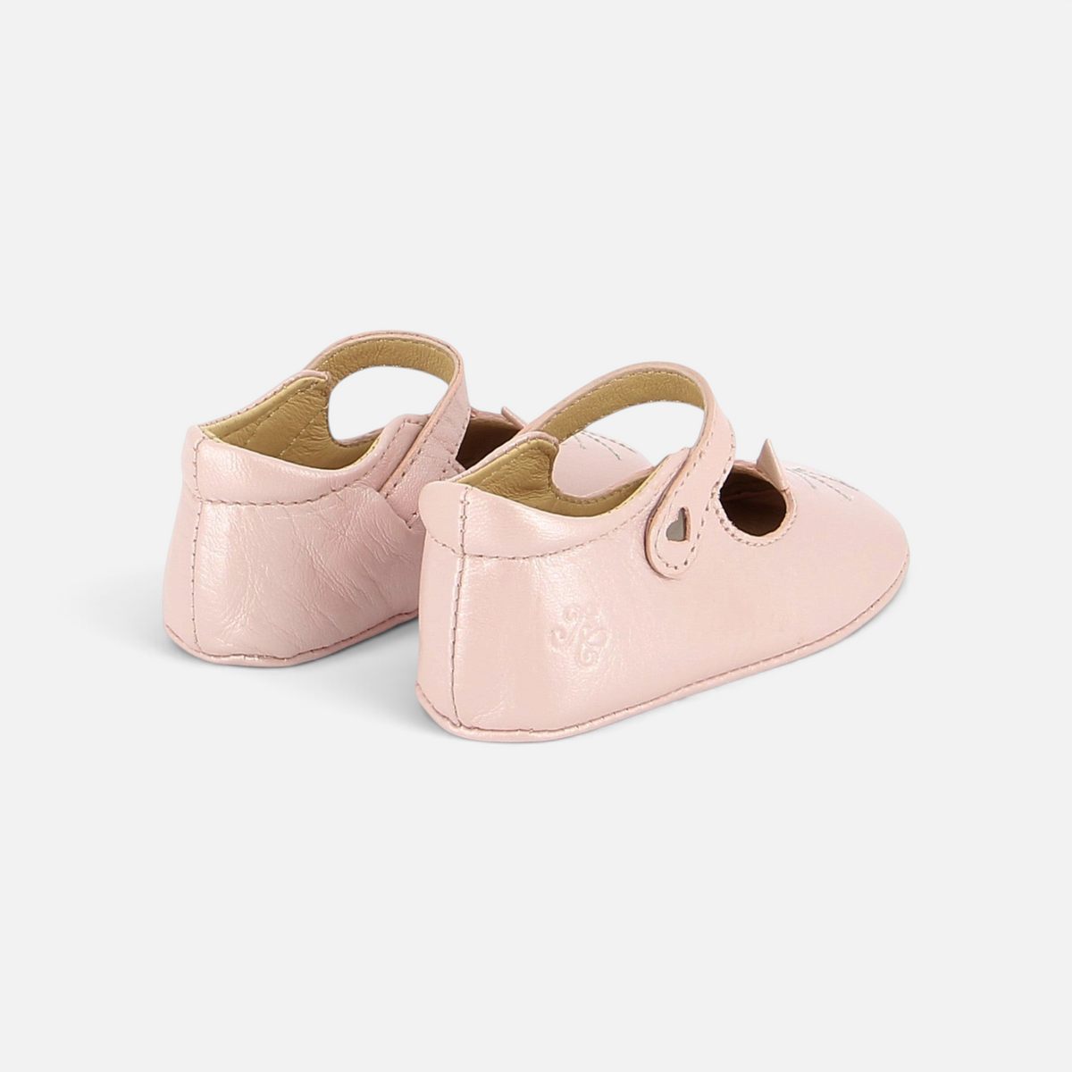 Chaussons bébé Pom d'Api en cuir souple rose pâle avec bride élastique, style ballerine élégant pour nouveau-né