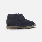 Chaussure premiers-pas Pom d'Api en cuir velours bleu marine avec fermeture velcro et doublure chaude pour l'hiver