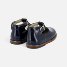 Chaussures salomé Pom d'Api pour bébé en cuir verni bleu marine avec bride à boucle et semelle souple