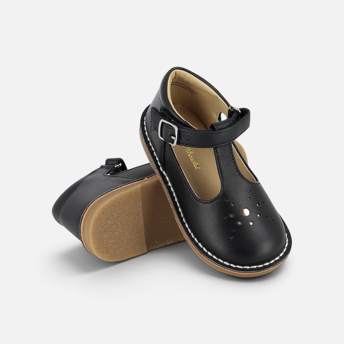Chaussures salomé Pom d'Api en cuir nappa bleu marine avec bride réglable et semelle souple cousue