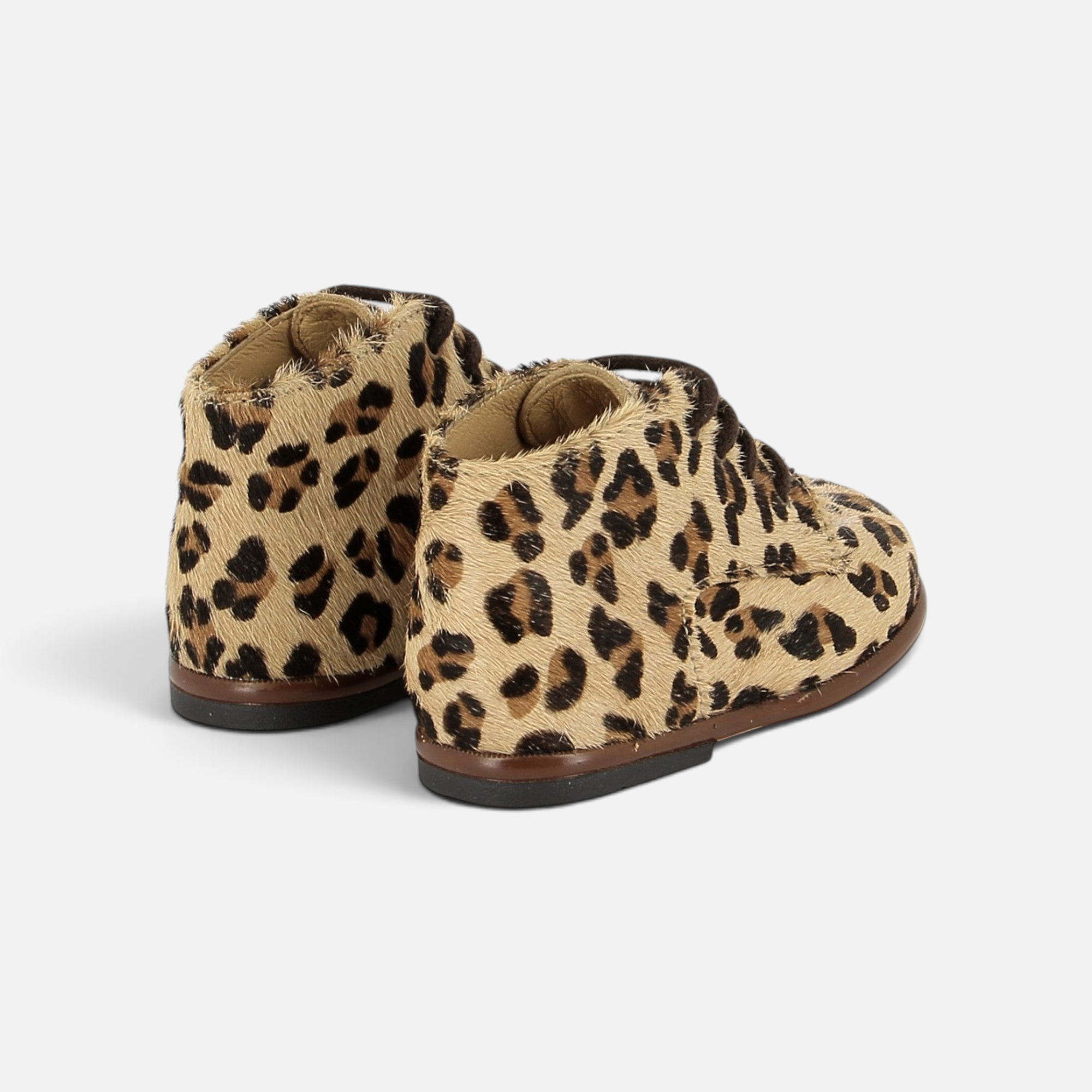Chaussures premiers pas Pom d'Api en cuir façon poulain à motif léopard avec semelle antidérapante