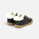 Chaussures premiers pas Pom d'Api Yaka Walk Fur en velours noir pailleté avec doublure en fourrure blanche