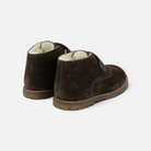 Chaussures premiers-pas Pom d'Api en cuir velours marron avec doublure chaude et fermeture velcro