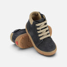 Chaussures montantes Pom d'Api Start en nubuck bleu marine avec lacets beiges et semelle en gomme souple