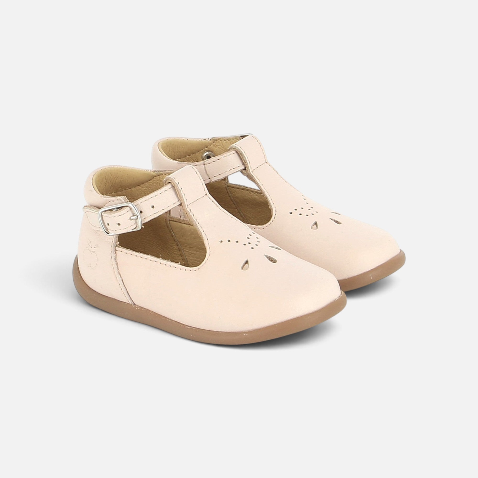Chaussures salomé Pom d'Api en cuir nappa rose pâle avec bride à boucle et semelle souple anti-torsion