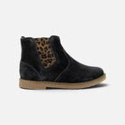 Chelsea boot Pom d'Api Trip en velours noir avec empiècement élastique motif léopard et fermeture éclair latérale