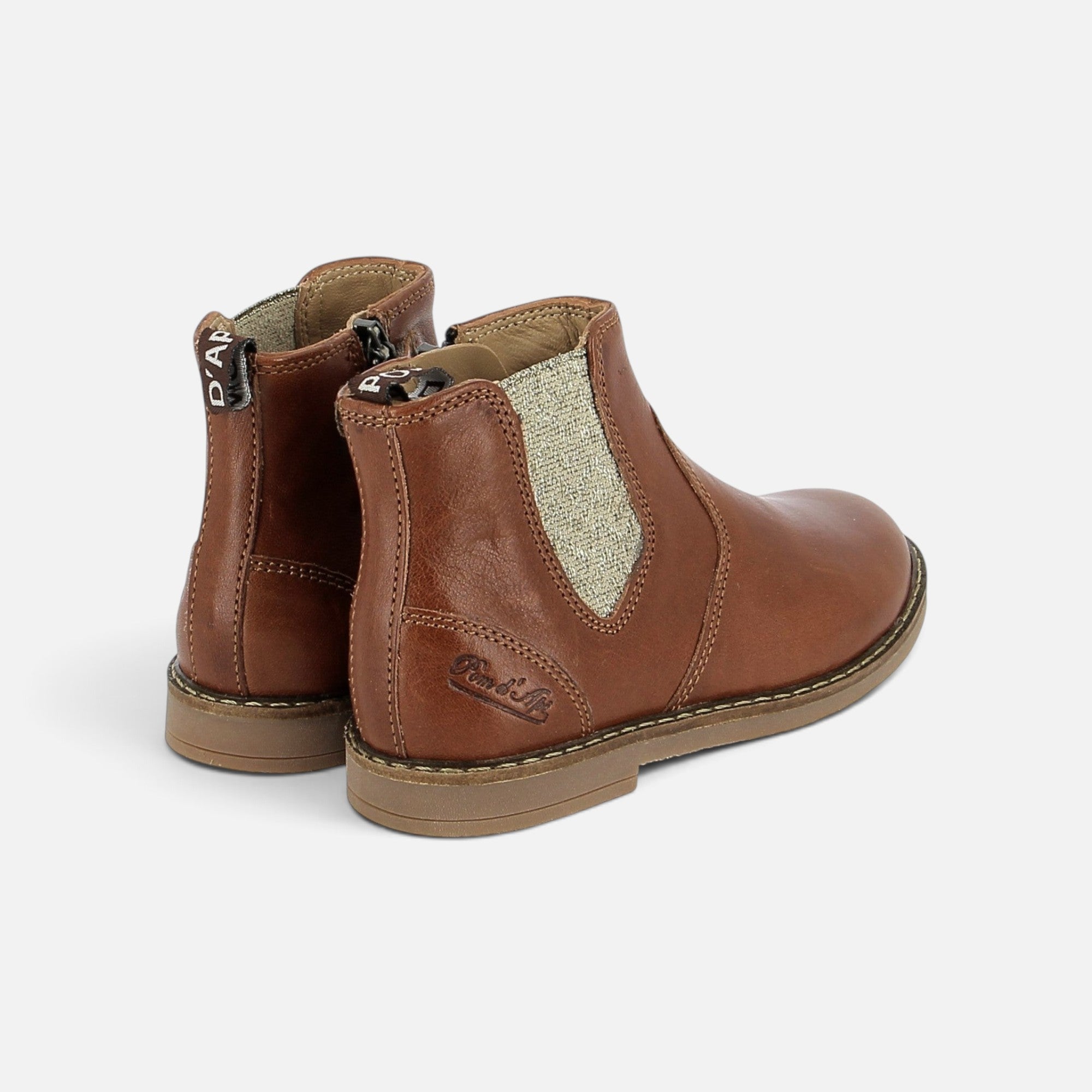 Chelsea boots Pom d'Api Trip en cuir marron avec empiècement élastique brillant et fermeture éclair latérale