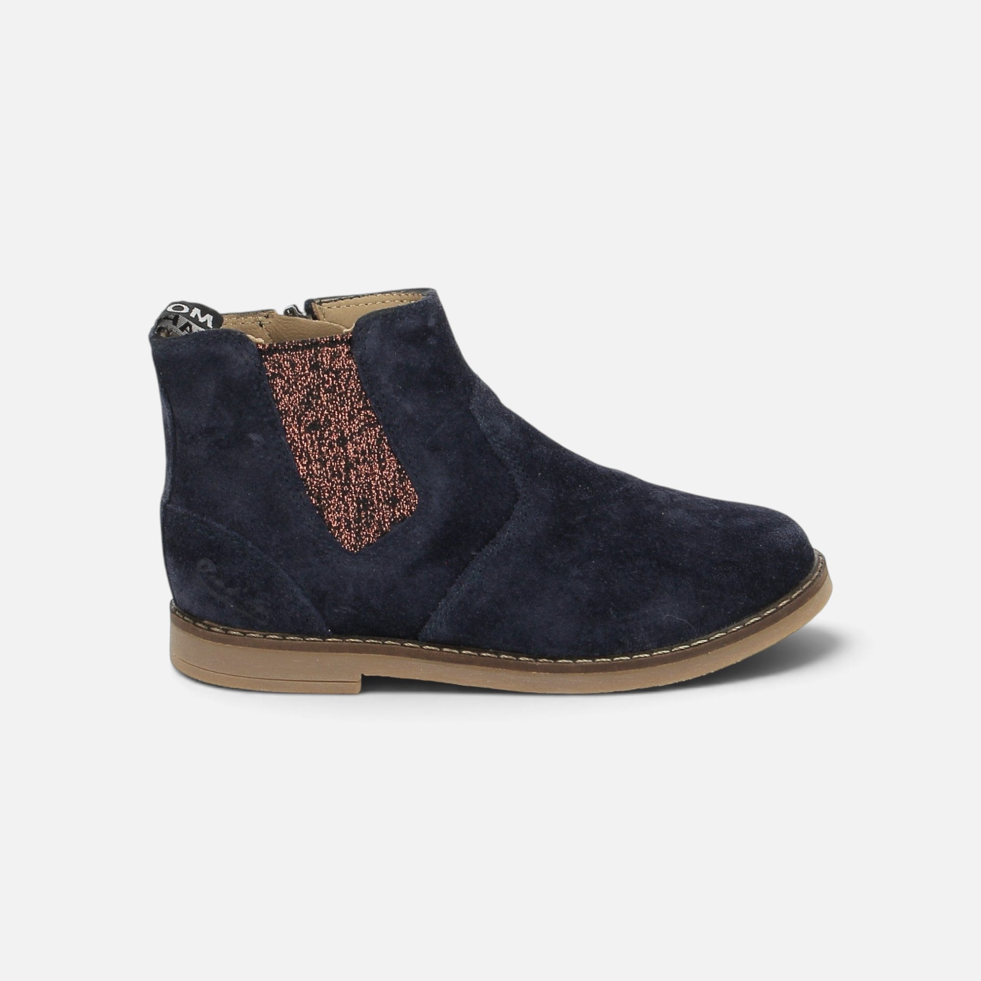 Chelsea boots Pom d'Api Trip en cuir velours bleu marine avec empiècement élastique pailleté et fermeture éclair