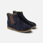 Chelsea boots Pom d'Api Trip en cuir velours bleu marine avec empiècement élastique pailleté et fermeture éclair