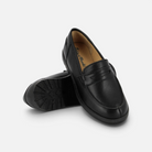 Mocassins noirs en cuir Pom d'Api style collège avec semelle en caoutchouc et talon décroché pour enfant