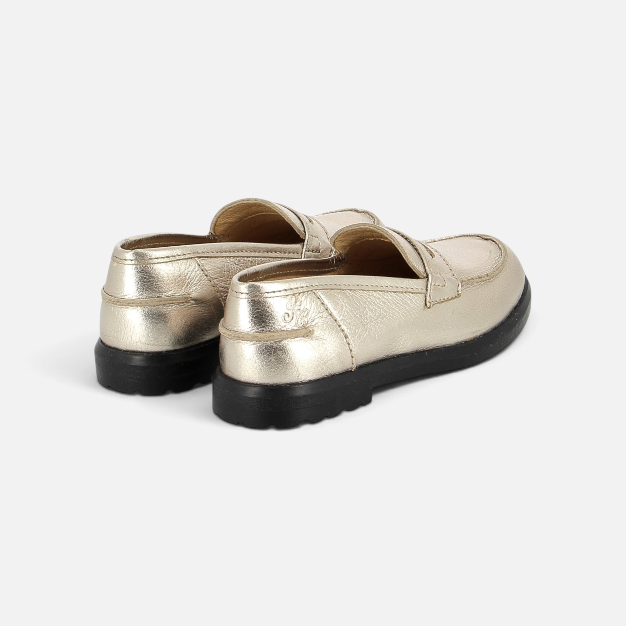 Mocassins Pom d'Api dorés en cuir avec semelle noire épaisse, style collège élégant et confortable