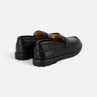 Mocassins noirs en cuir Pom d'Api avec semelle en caoutchouc et talon esprit collège pour enfant