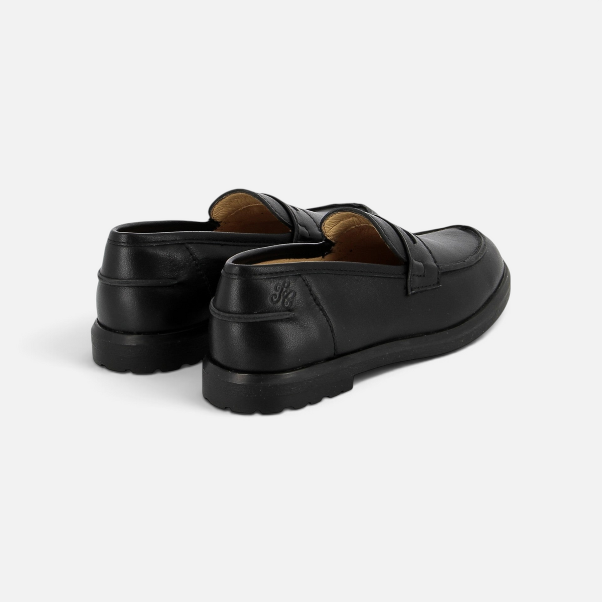 Mocassins noirs en cuir Pom d'Api avec semelle en caoutchouc et talon esprit collège pour enfant