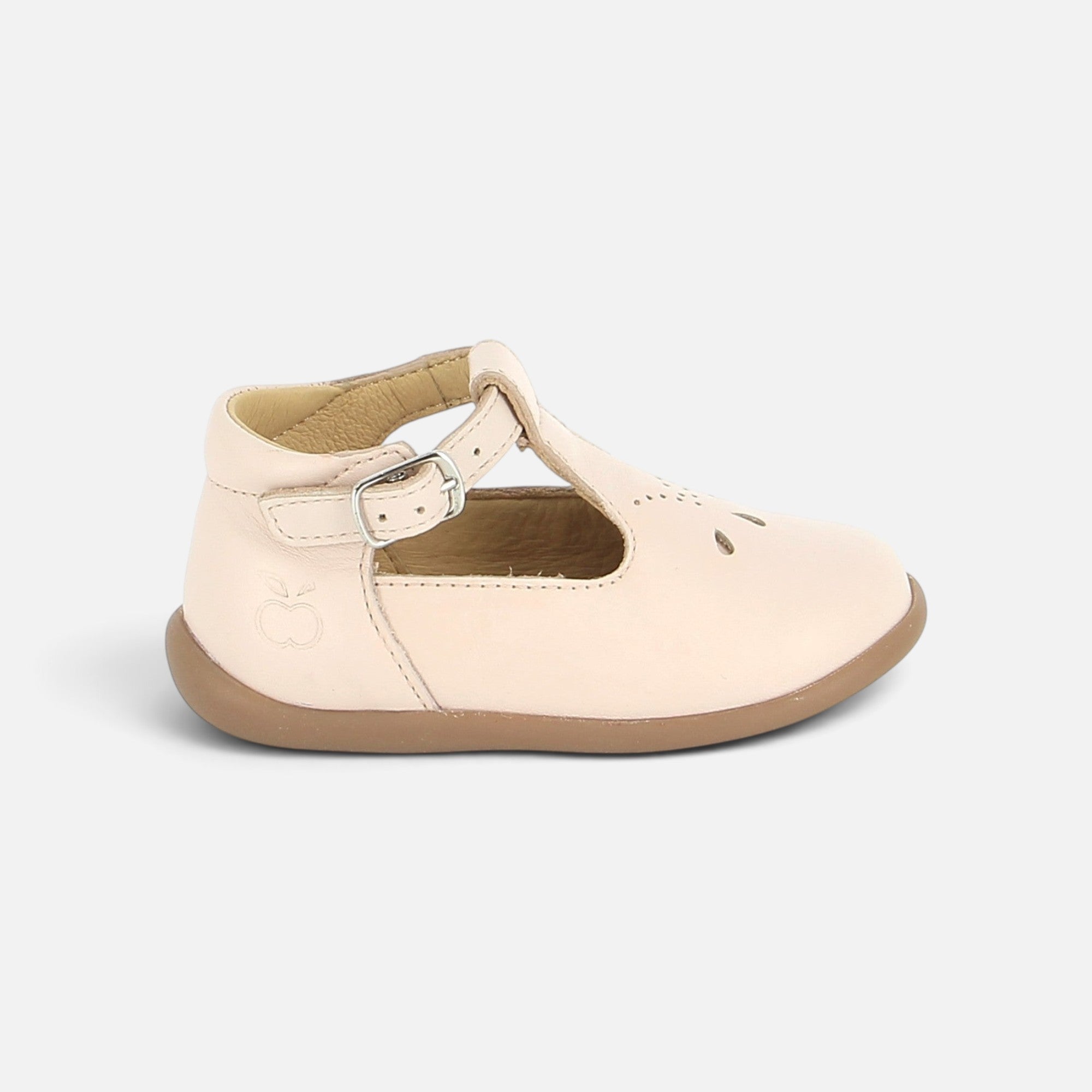 Sandales Salomé Pom d'Api en cuir nappa rose pâle avec bride à boucle et semelle souple pour enfant