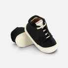 Chaussures barefoot Pom d'Api Yaka Speed noires en cuir façon poney avec semelle souple et lacets dorés