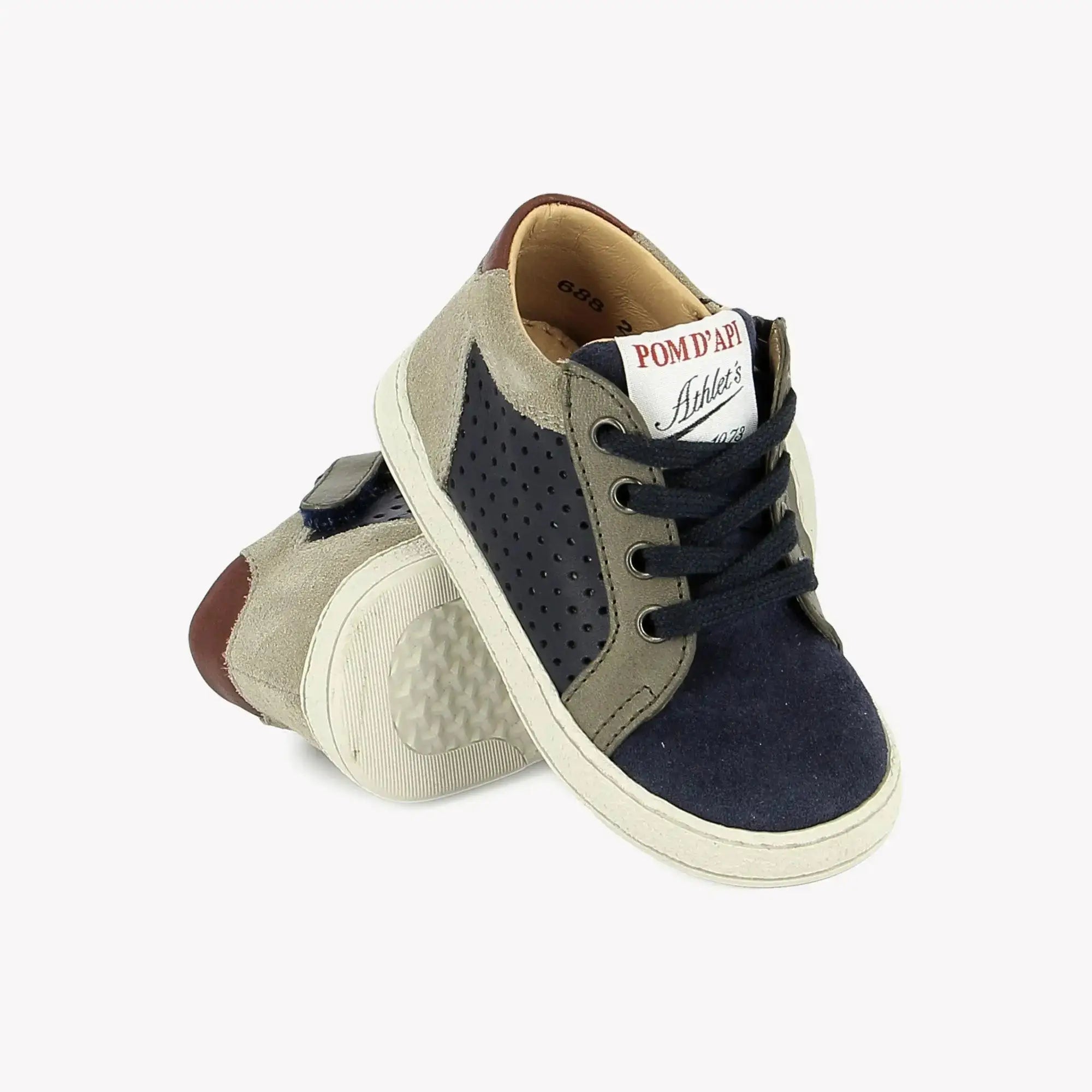 POM D'API  SNEAKERS - MOUSSE LACE PERFO  OILY SUEDE - NAVY - KHAKI - Pom d'Api