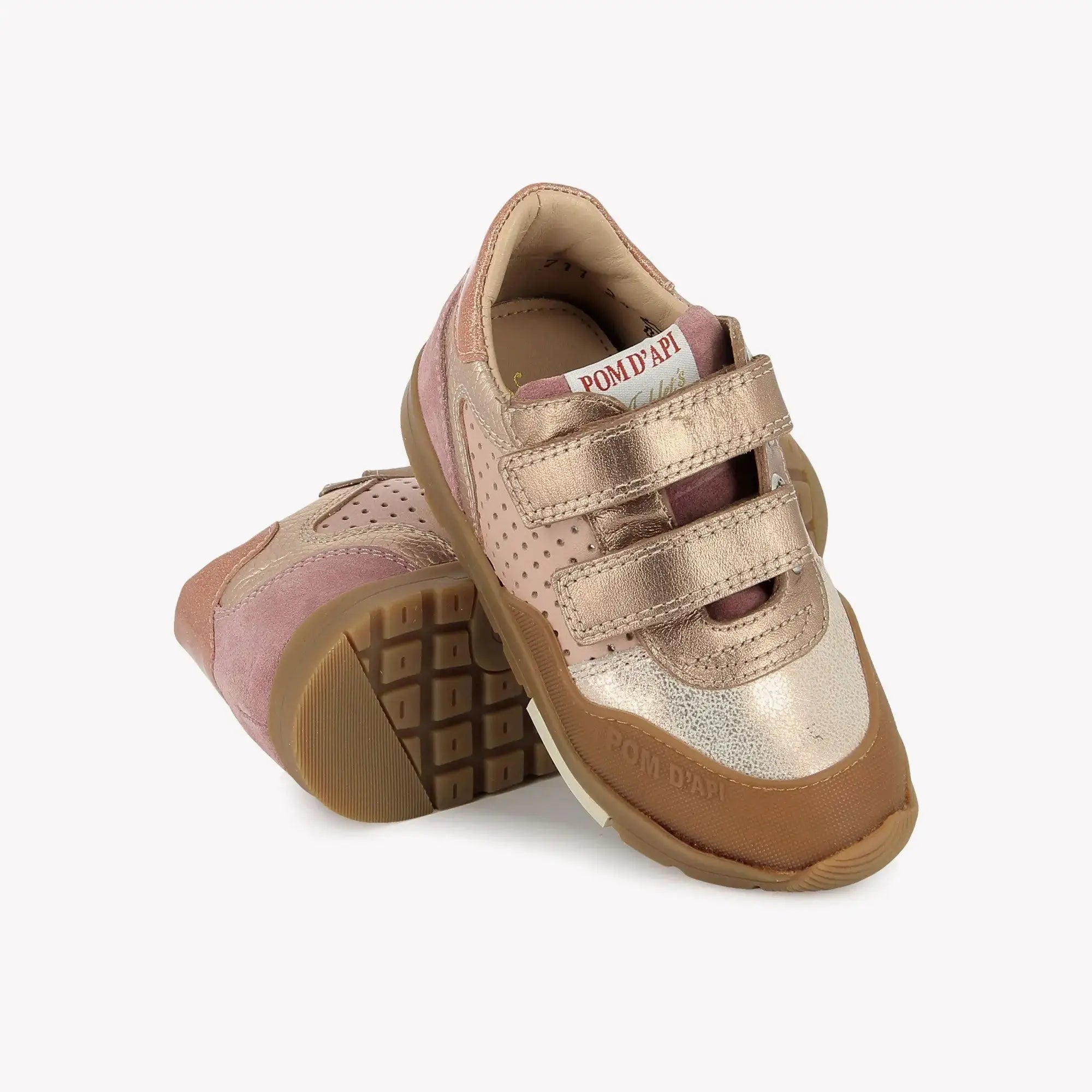 POM D'API - BASKETS - POUSS BUMP PERFO - VELOURS - NAPPA - PUR ROSE - PEACH BLACK - Pom d'Api