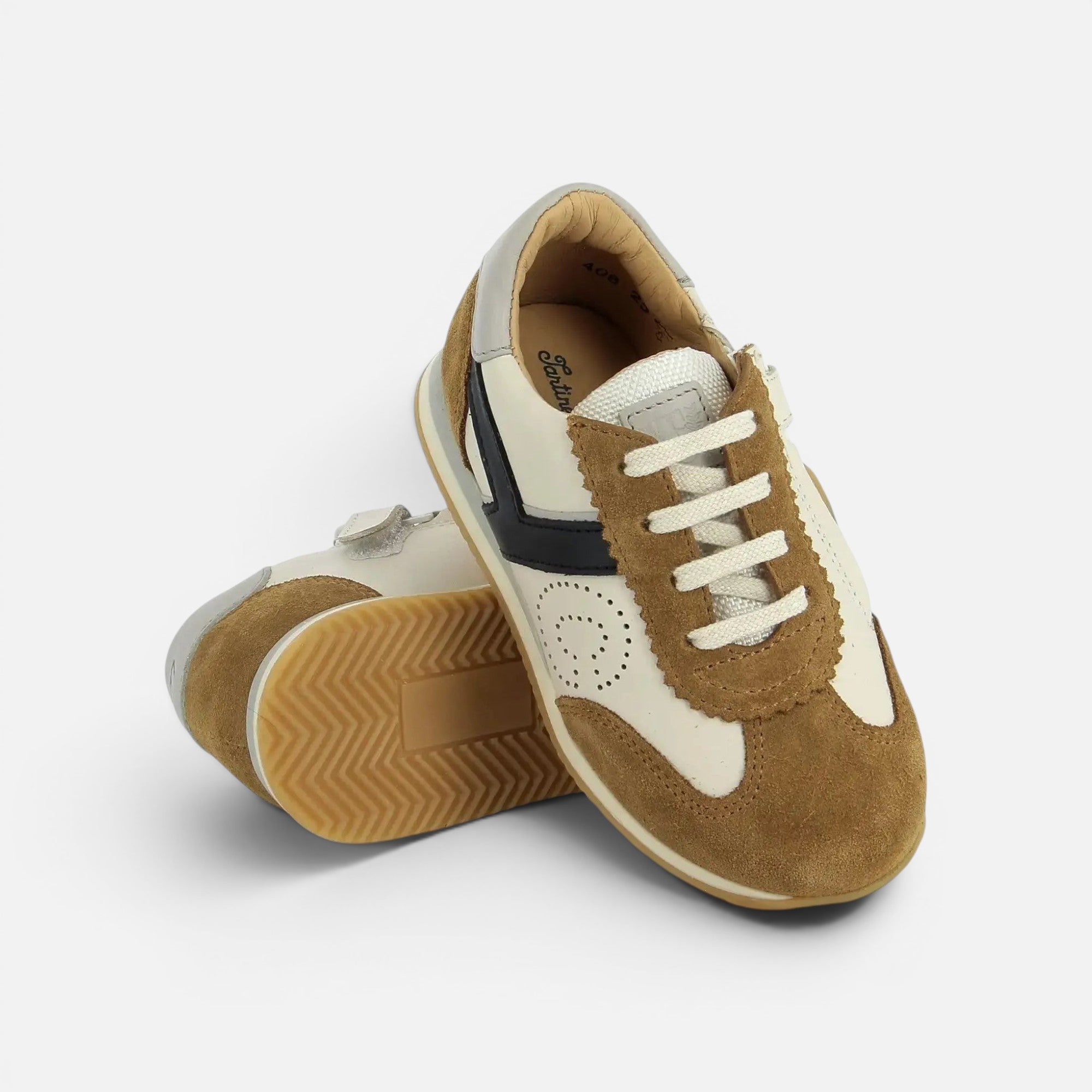 BASKETS en - TC 77 - NAPPA-VELOURS - CAMEL-CREMA - MARINE