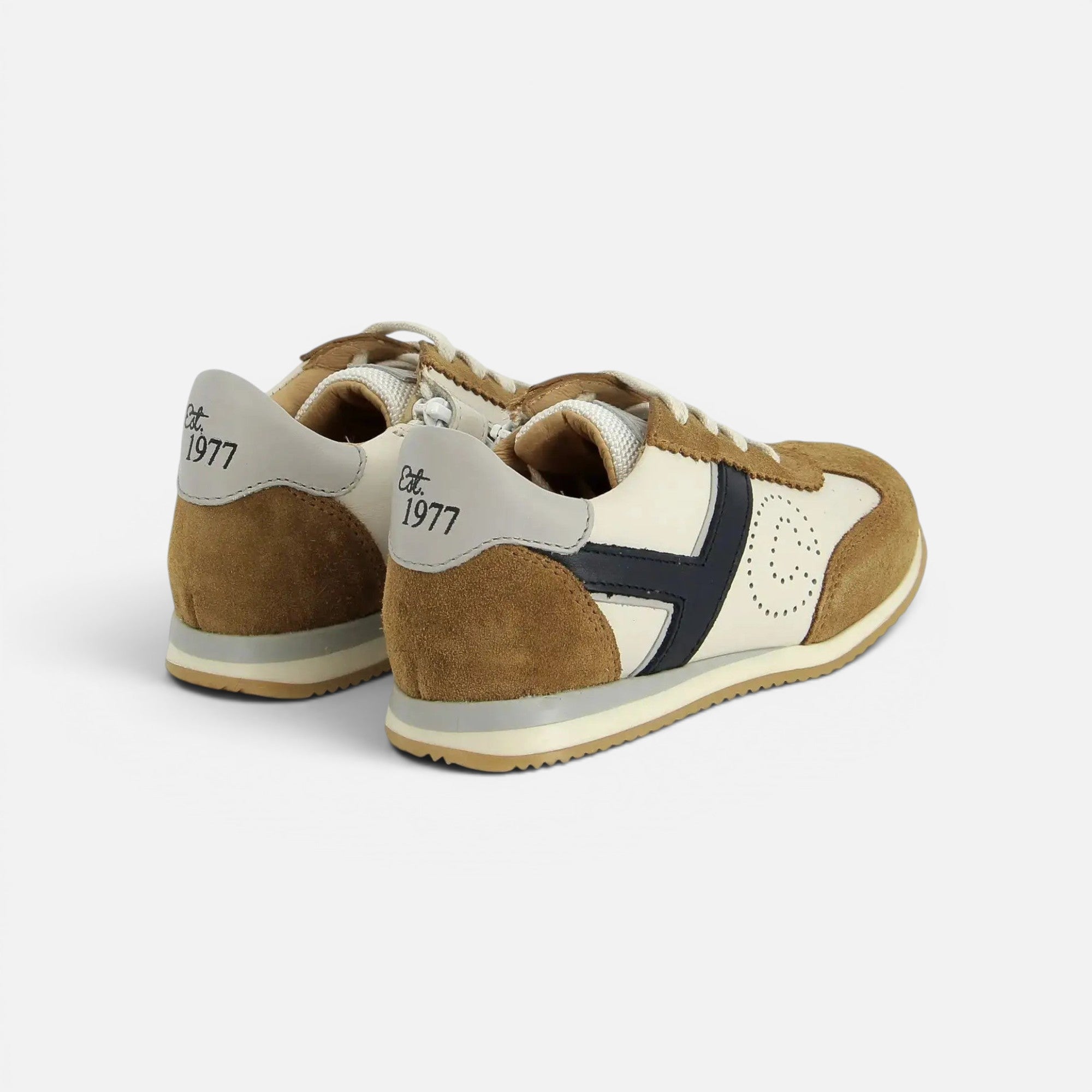 BASKETS en - TC 77 - NAPPA-VELOURS - CAMEL-CREMA - MARINE