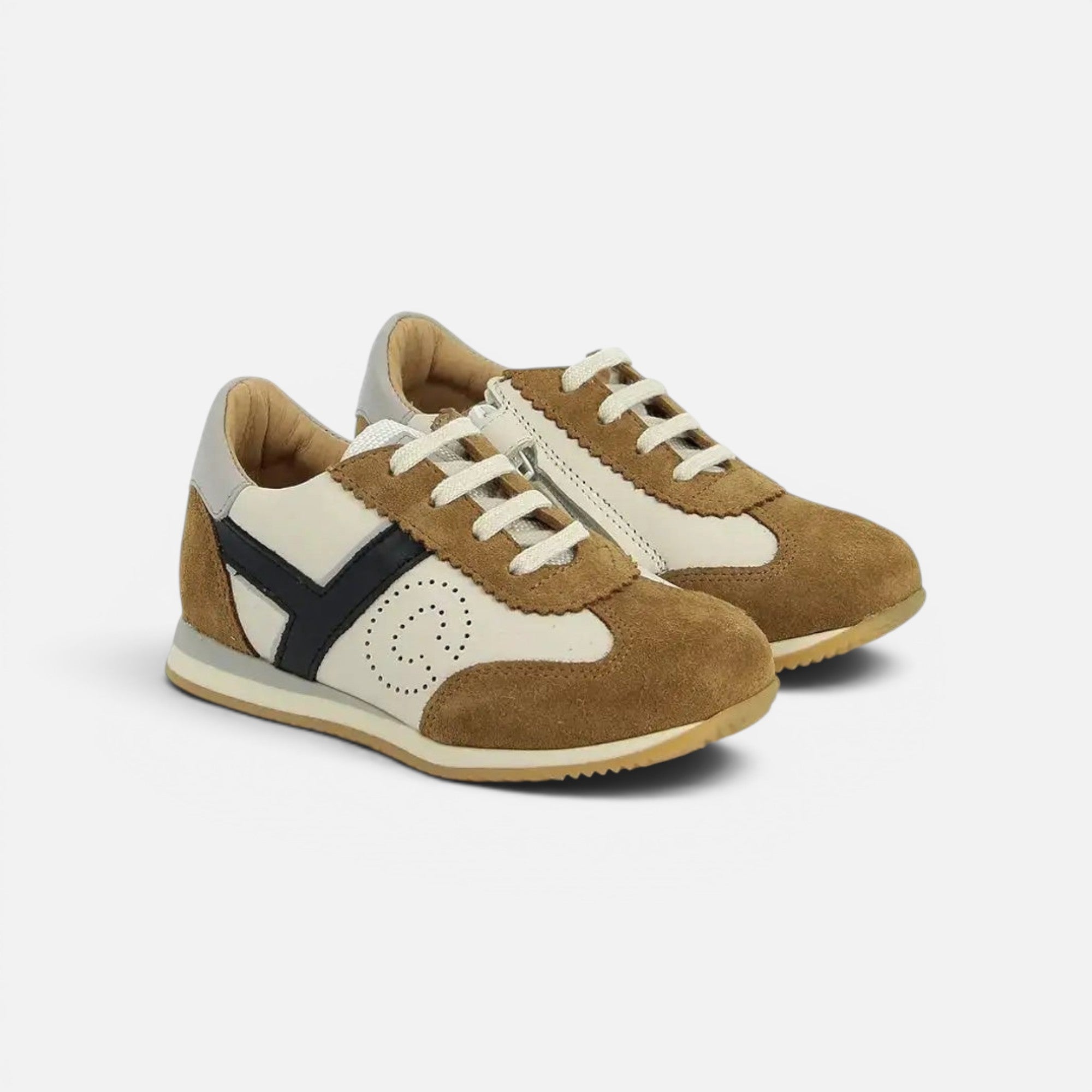 BASKETS en - TC 77 - NAPPA-VELOURS - CAMEL-CREMA - MARINE