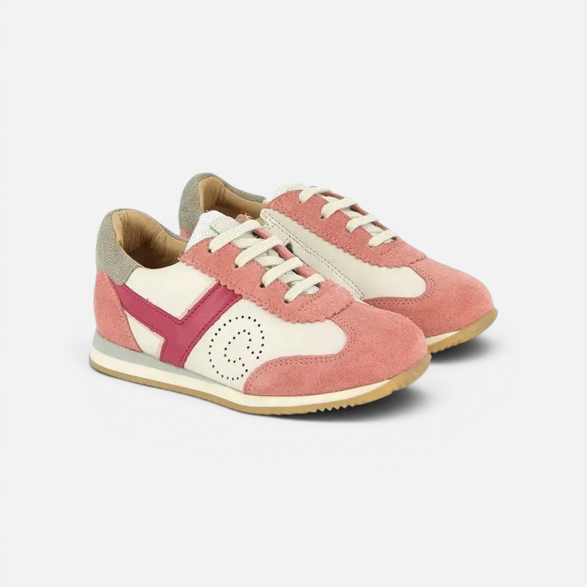BASKETS en - TC 77 - NAPPA-VELOURS - VIEUX ROSE-CREMA - F
