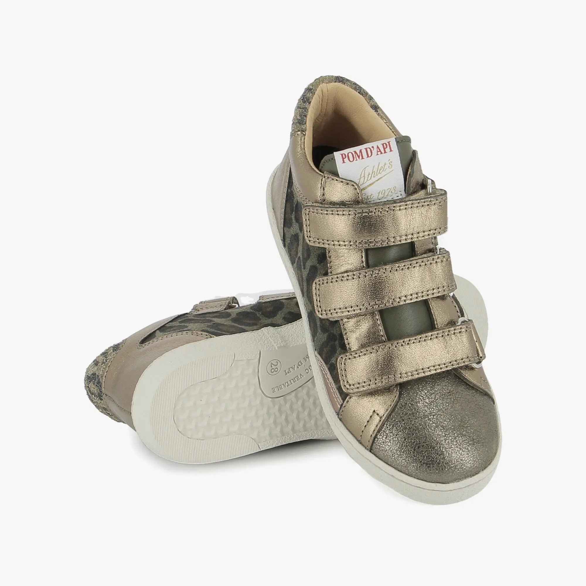 POM D'API  SNEAKERS - TOP TOUCH EASY - LAMINATO - LEOPAR - BRONZO LAME - KAKI - Pom d'Api