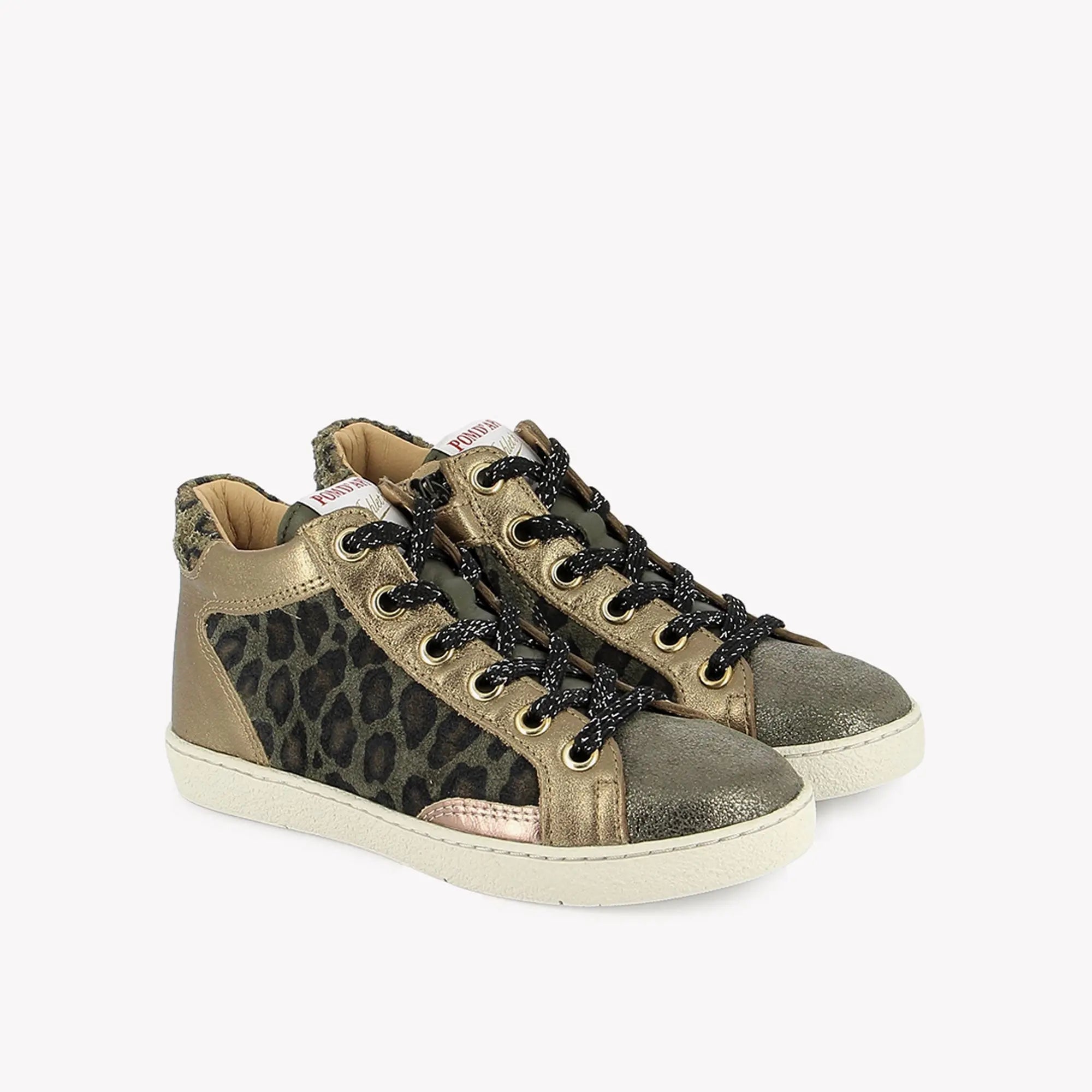 POM D'API  SNEAKERS - TOP TOUCH LACE - LAMINATO - LEOPARD - BRONZE BLADE - KHAKI - Pom d'Api