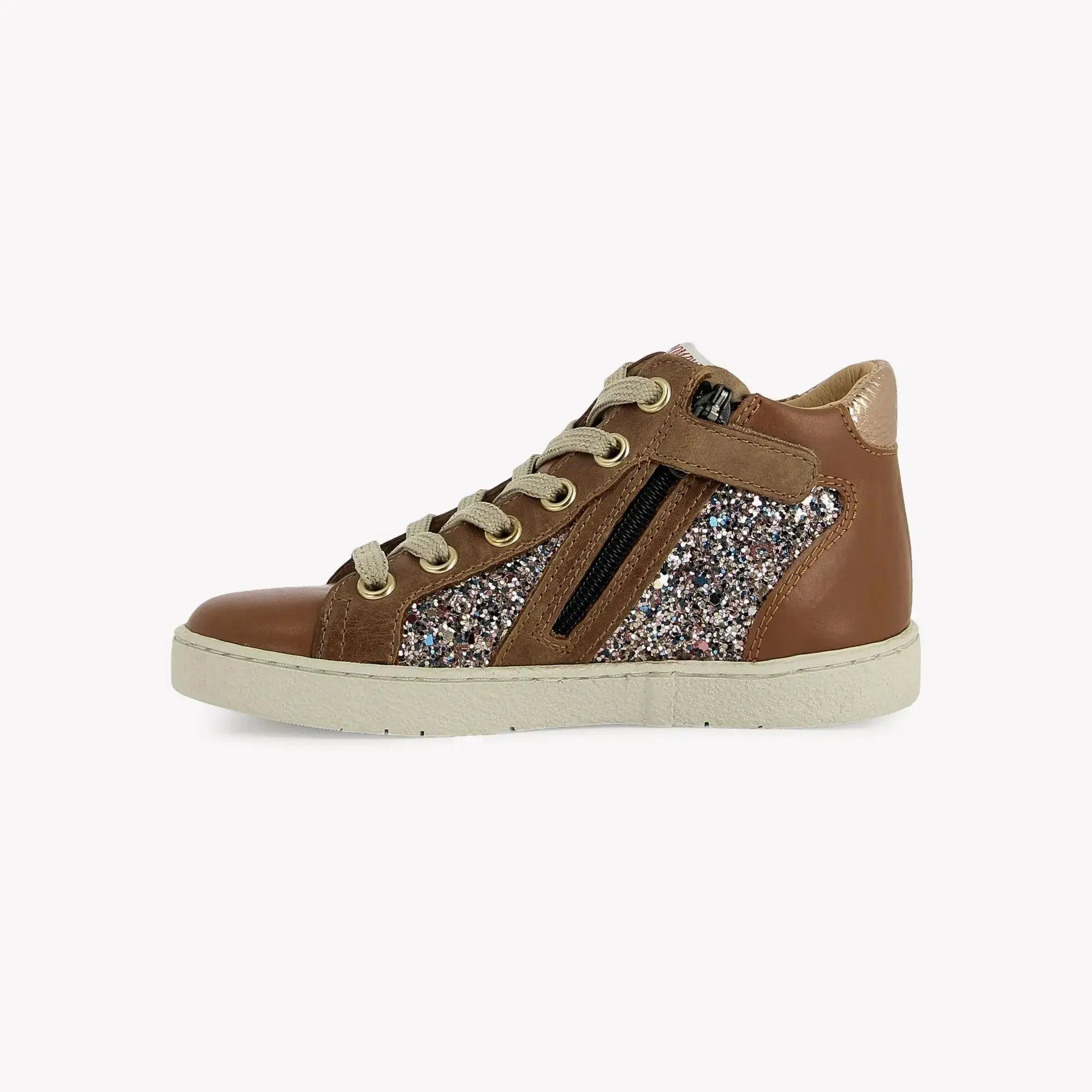 POM D'API  SNEAKERS - TOP TOUCH ZIPPY - LEATHER - GLITTER - BROWN - MULTI - Pom d'Api