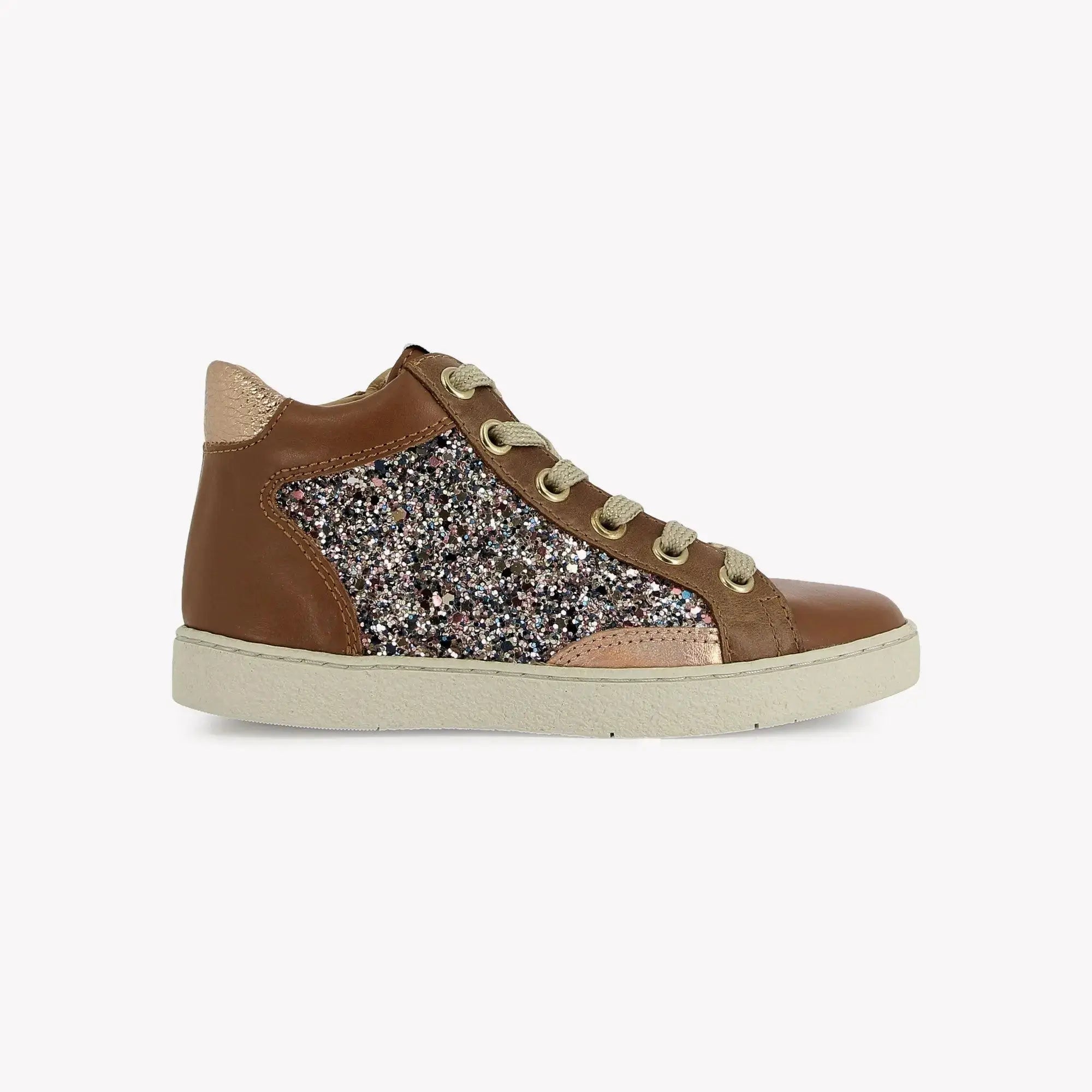 POM D'API  SNEAKERS - TOP TOUCH ZIPPY - LEATHER - GLITTER - BROWN - MULTI - Pom d'Api