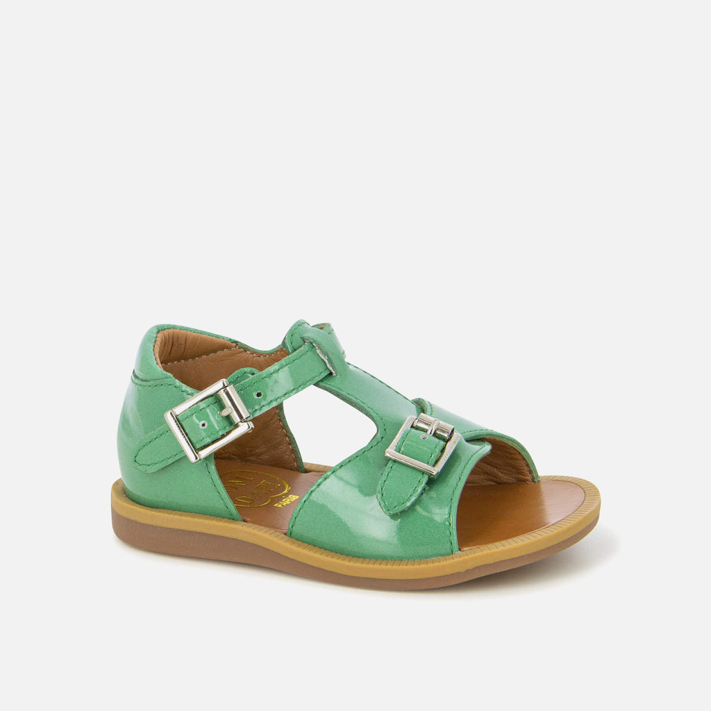 Sandale en cuir vernis vert - Poppy Buckle