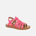 SANDALES en cuir vernis rose fluo - Plagette Strap
