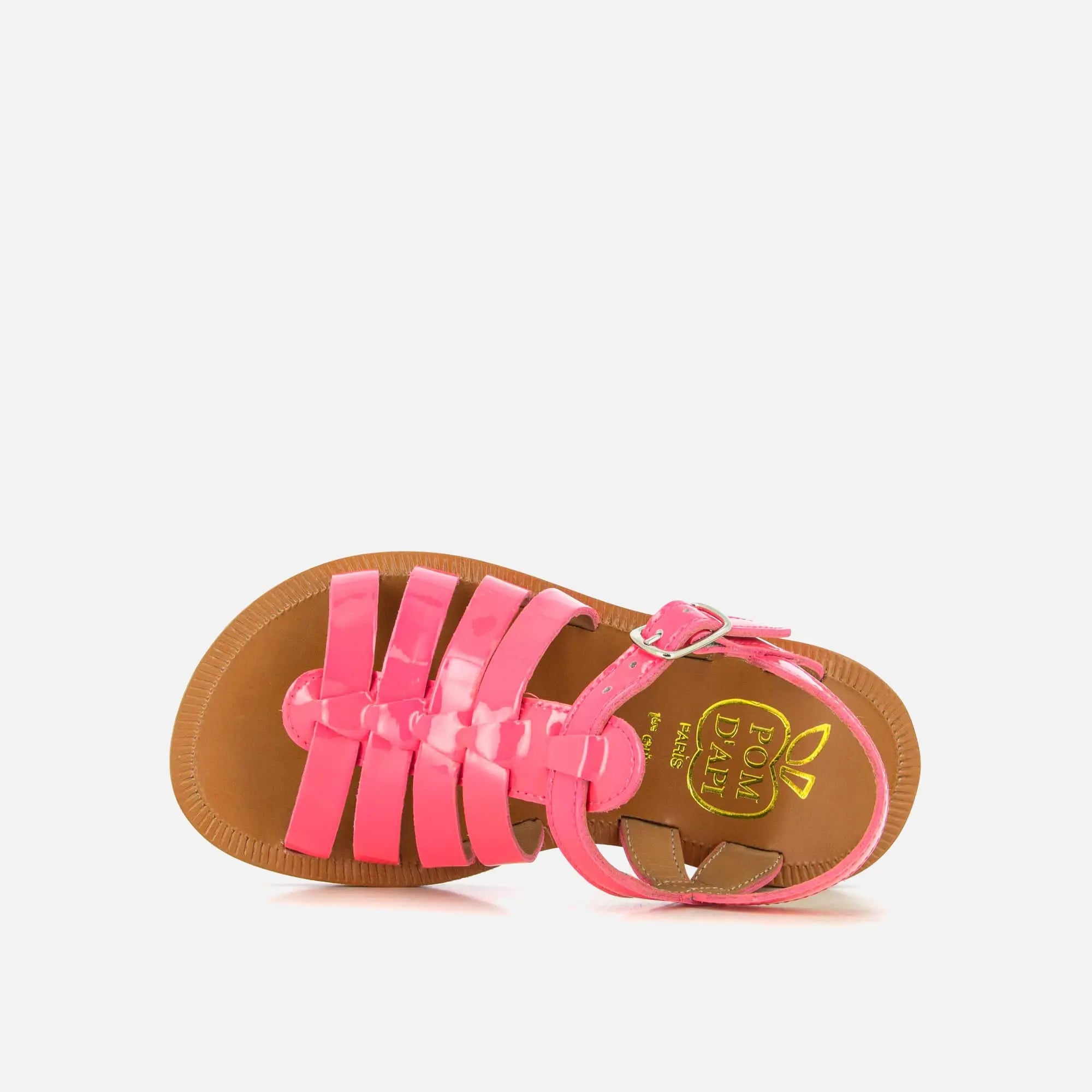 Lackleder-SANDALEN in Neonpink - Plagette Strap